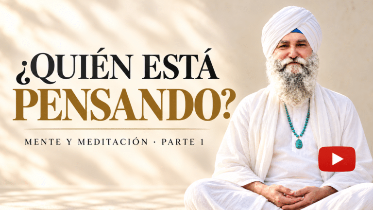 Kartar con turbante blanco en una miniatura sobre mente y meditación, con el texto «¿Quién está pensando?»